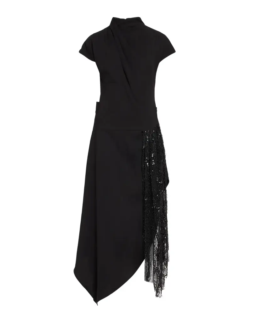 Staud Effie Embellished Asymmetric High-Neck Dress