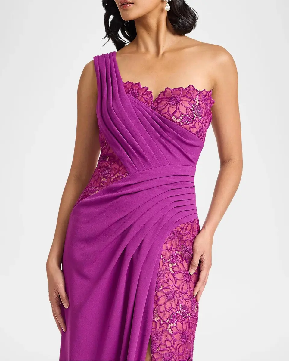 Tadashi Shoji Calandra Embroidered Pleated One-Shoulder Gown | Thumbnail 4 Tadashi Shoji Calandra Embroidered Pleated One-Shoulder Gown | Thumbnail 4
