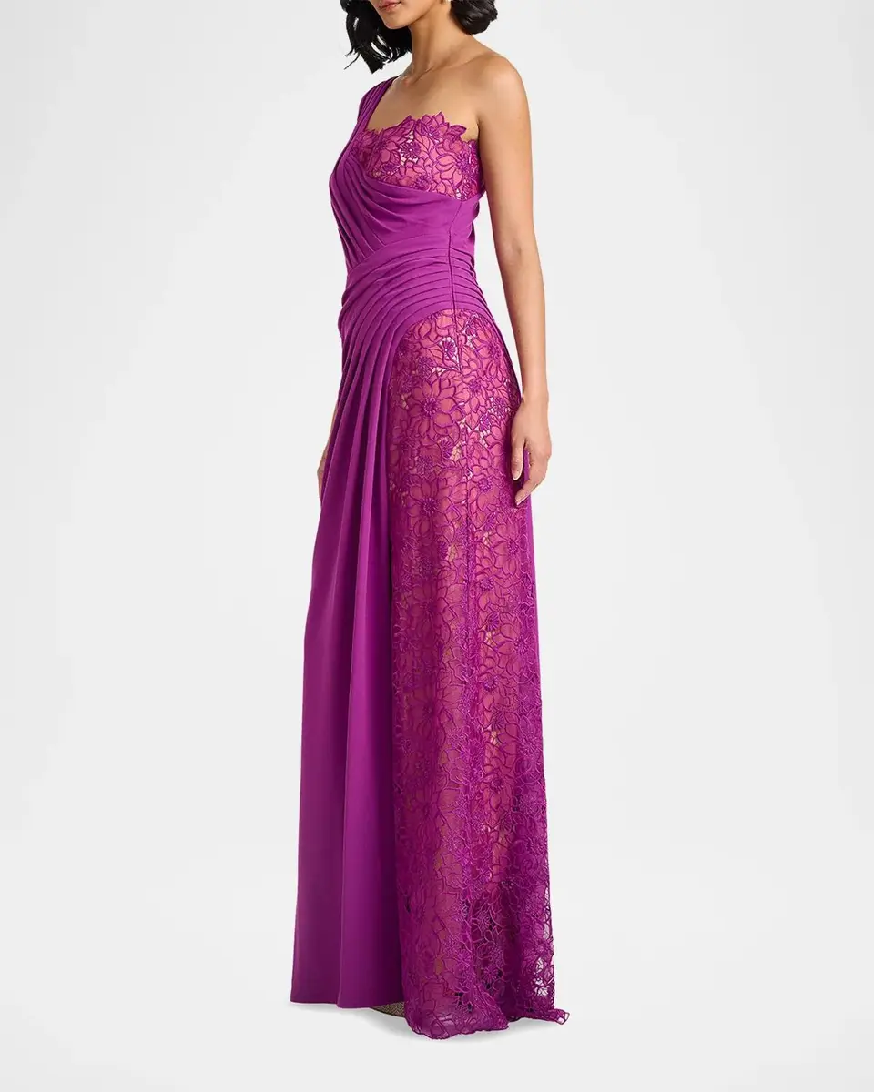 Tadashi Shoji Calandra Embroidered Pleated One-Shoulder Gown | Thumbnail 5 Tadashi Shoji Calandra Embroidered Pleated One-Shoulder Gown | Thumbnail 5