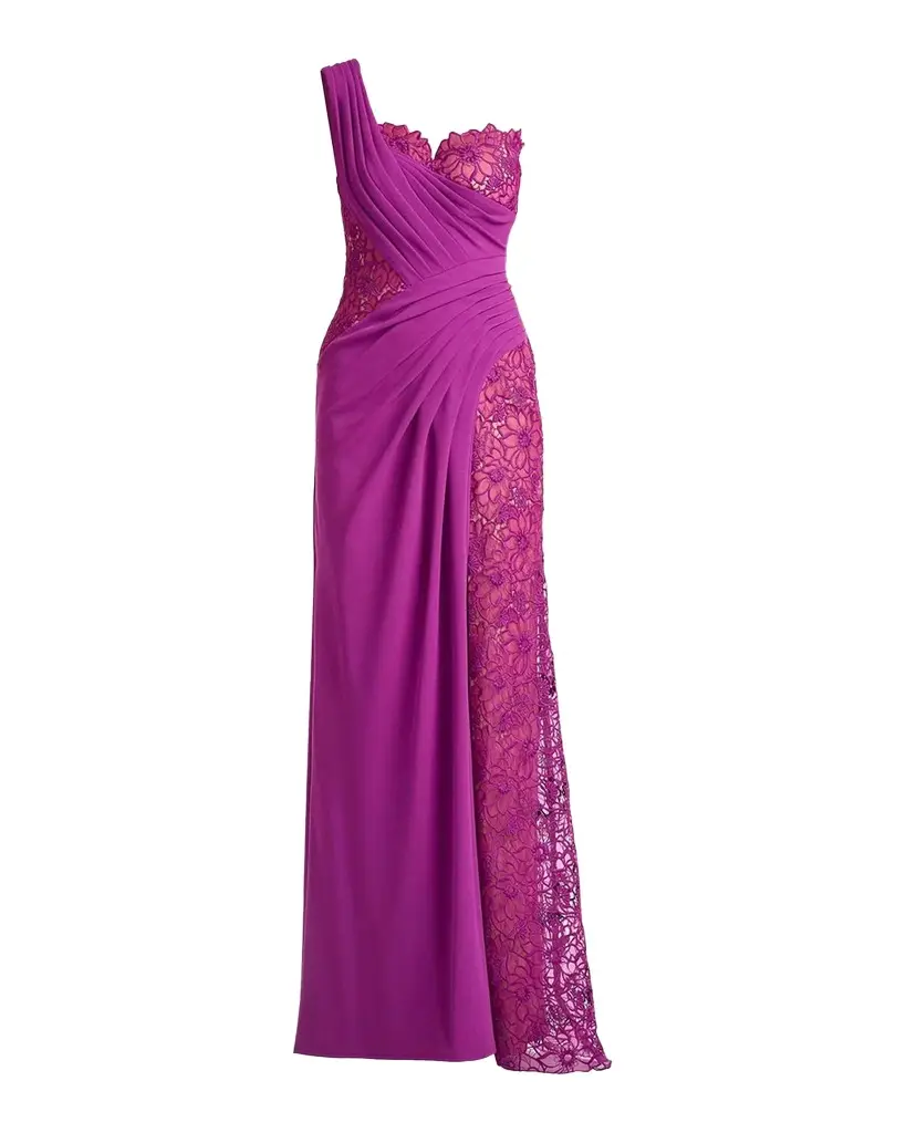 Calandra Embroidered Pleated One-Shoulder Gown Calandra Embroidered Pleated One-Shoulder Gown