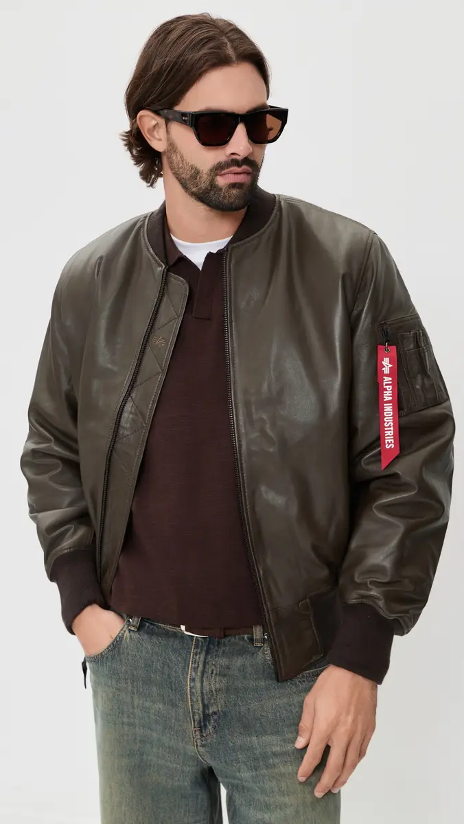 Alpha Industries Leather Ma-1 Heritage Fit Flight Jacket | Thumbnail 2 Alpha Industries Leather Ma-1 Heritage Fit Flight Jacket | Thumbnail 2