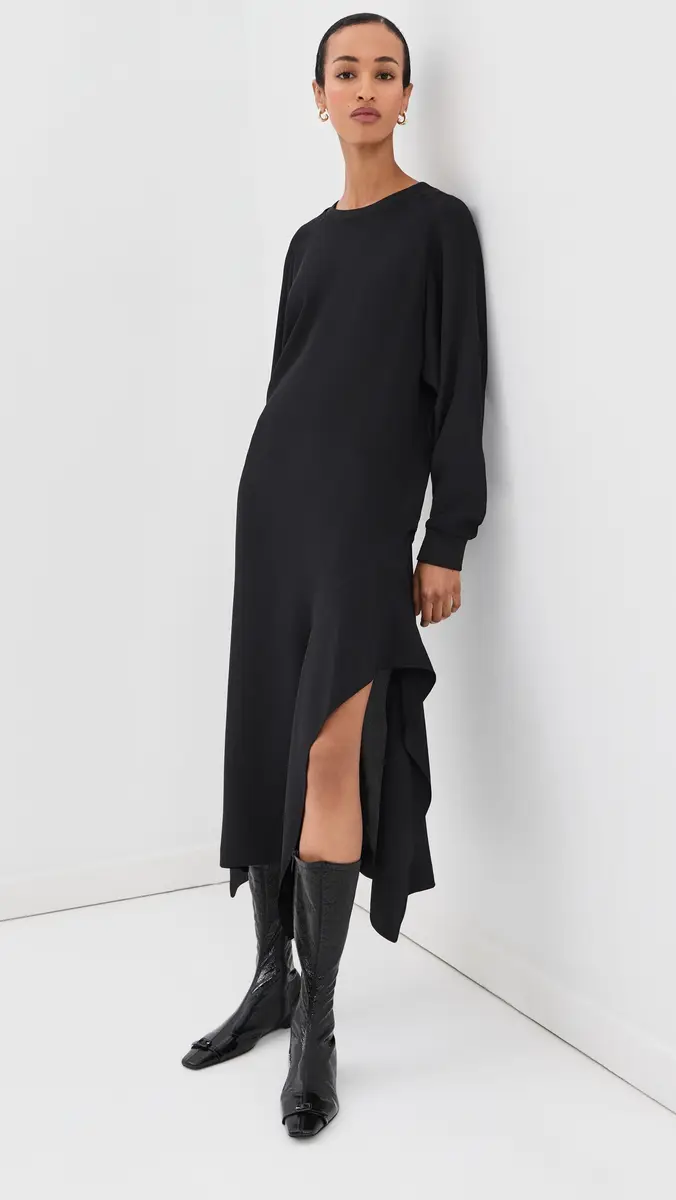 Tibi 4 Ply Silk Long Sleeve Dress With Ruffle Black | Thumbnail 2 Tibi 4 Ply Silk Long Sleeve Dress With Ruffle Black | Thumbnail 2