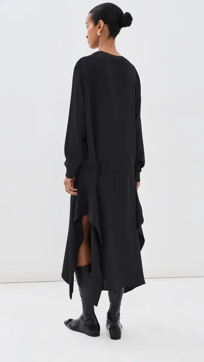Tibi 4 Ply Silk Long Sleeve Dress With Ruffle Black | Thumbnail 3 Tibi 4 Ply Silk Long Sleeve Dress With Ruffle Black | Thumbnail 3