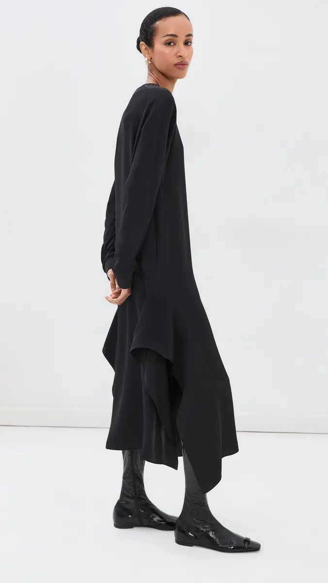 Tibi 4 Ply Silk Long Sleeve Dress With Ruffle Black | Thumbnail 4 Tibi 4 Ply Silk Long Sleeve Dress With Ruffle Black | Thumbnail 4