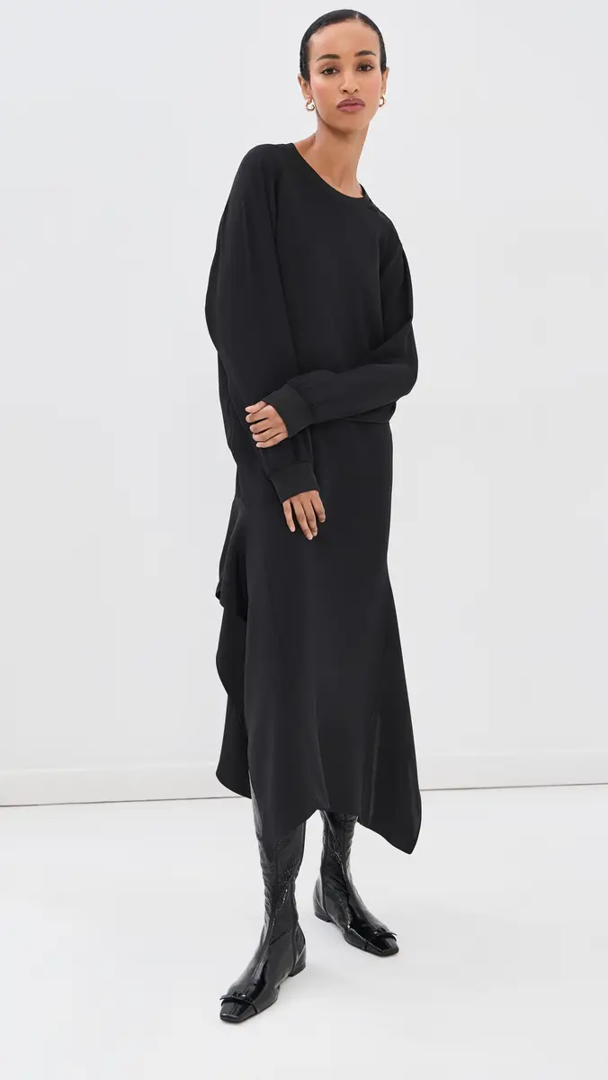 Tibi 4 Ply Silk Long Sleeve Dress With Ruffle Black | Thumbnail 5 Tibi 4 Ply Silk Long Sleeve Dress With Ruffle Black | Thumbnail 5