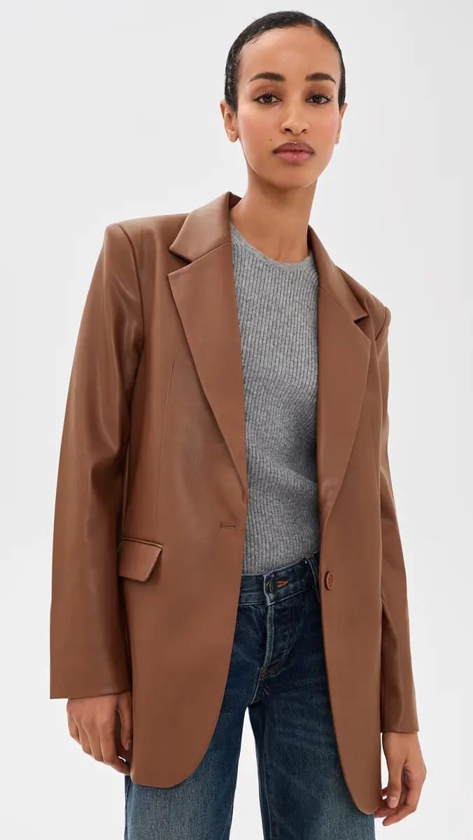 susana monaco Faux Leather Boyfriend Blazer | Thumbnail 2 susana monaco Faux Leather Boyfriend Blazer | Thumbnail 2