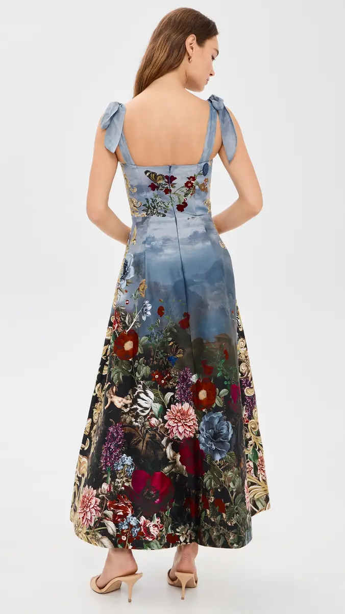 Alice + Olivia Hana Square Neck Tie Strap Midi Dress | Thumbnail 3