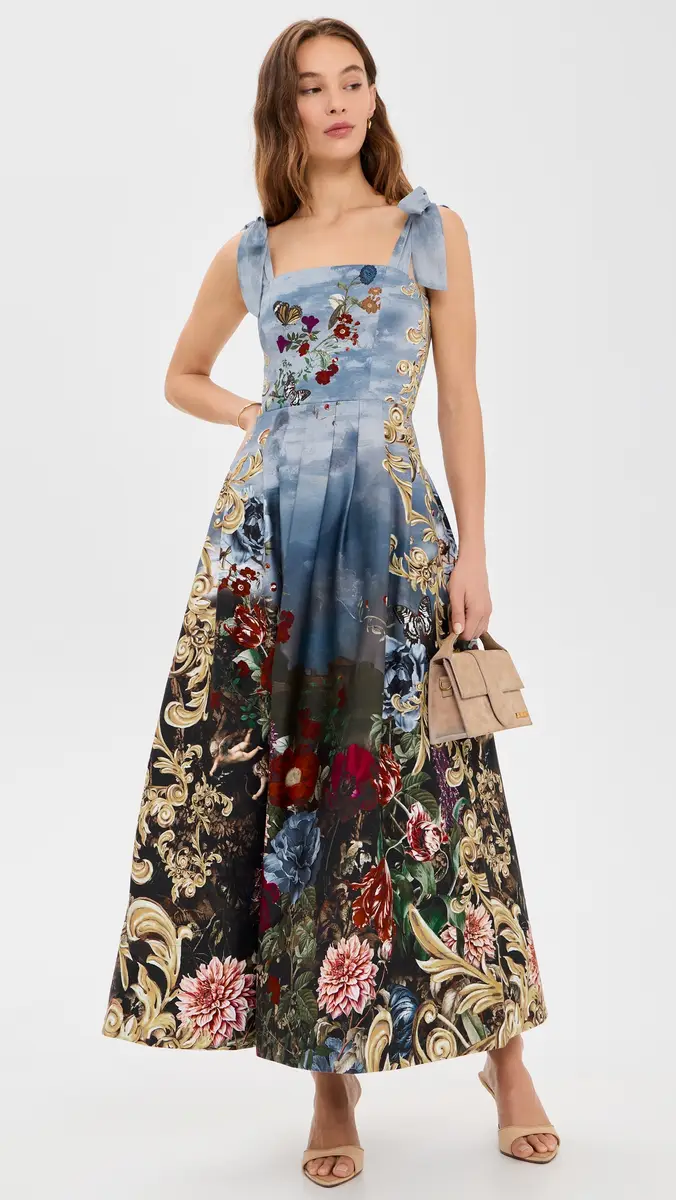 Alice + Olivia Hana Square Neck Tie Strap Midi Dress | Thumbnail 5