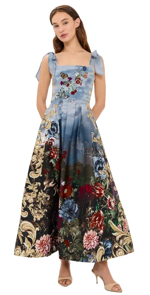 Hana Square Neck Tie Strap Midi Dress Hana Square Neck Tie Strap Midi Dress