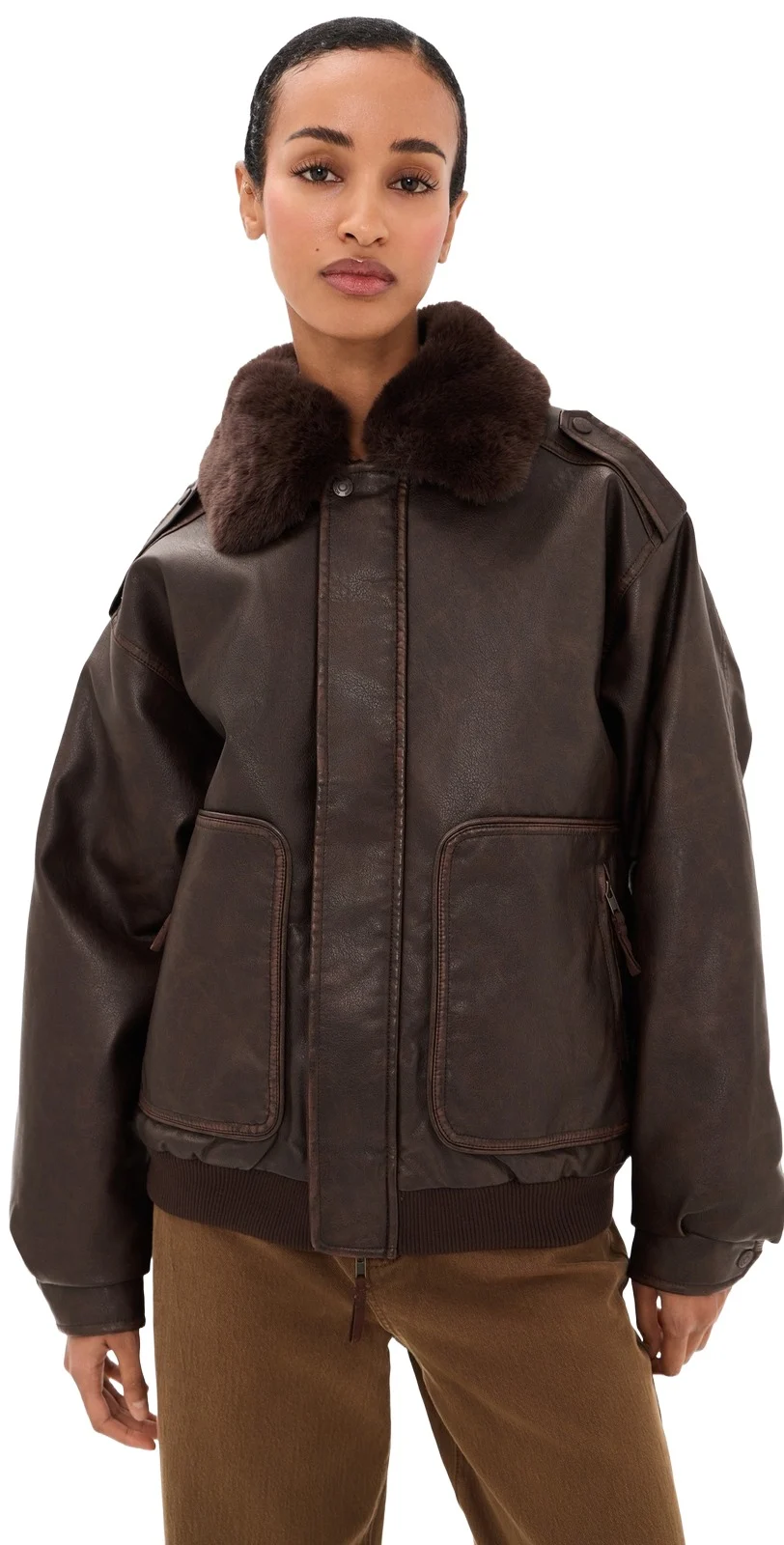 Faux Leather Cruise Flight Jacket
