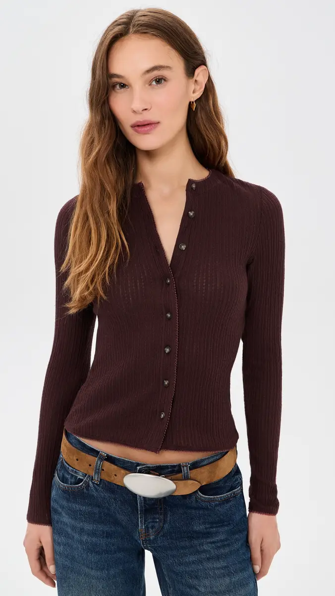 Veronica Beard Jean Lira Cardigan With Picot Edge Burgundy | Thumbnail 2