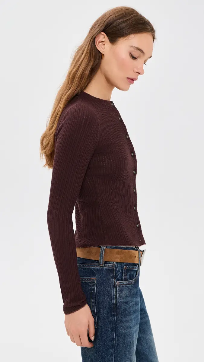 Veronica Beard Jean Lira Cardigan With Picot Edge Burgundy | Thumbnail 4