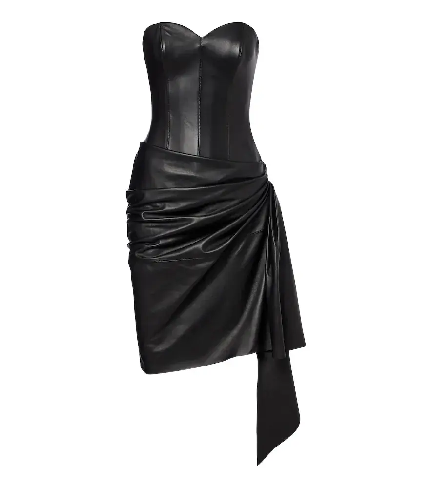 Alex Perry Draped leather corset dress