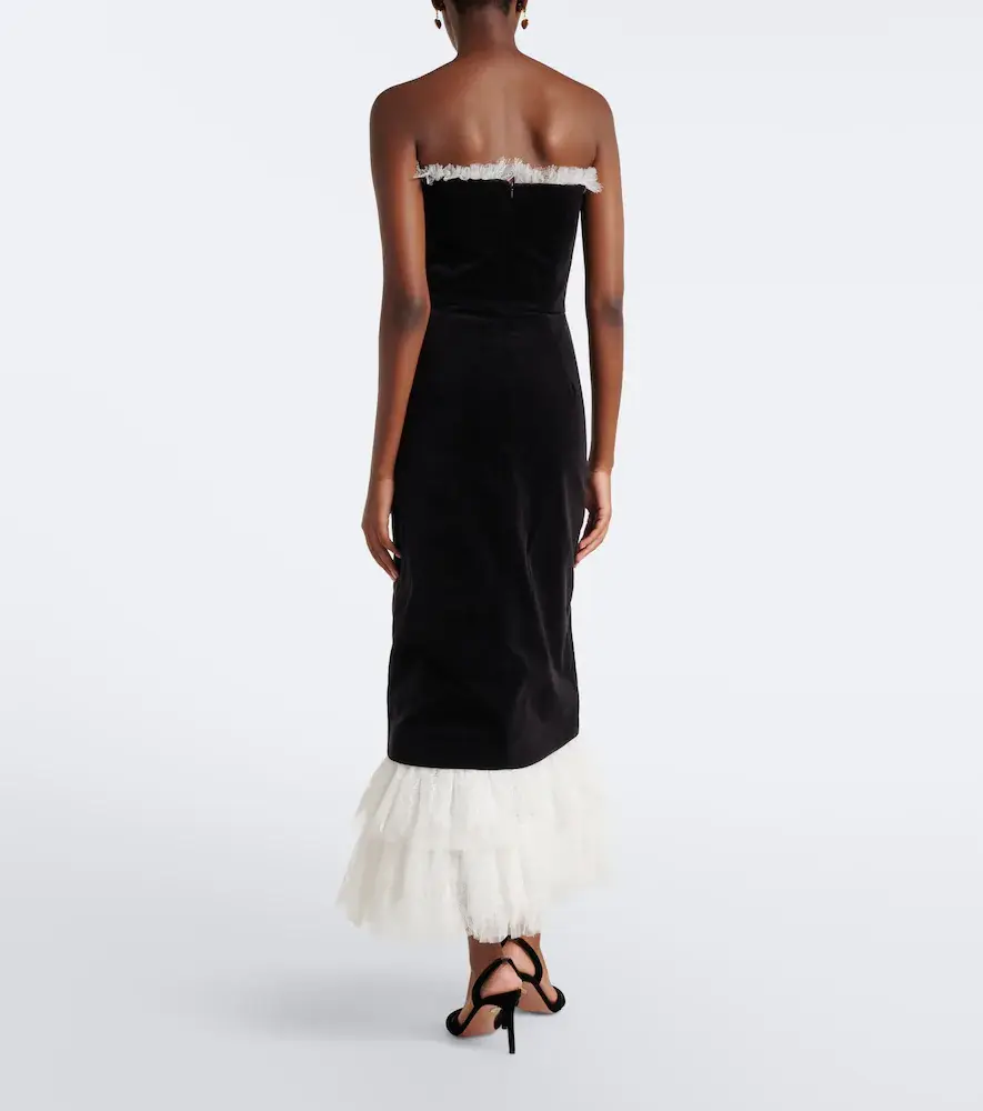 Costarellos Isabetta lace-trimmed velvet midi dress | Thumbnail 2 Costarellos Isabetta lace-trimmed velvet midi dress | Thumbnail 2