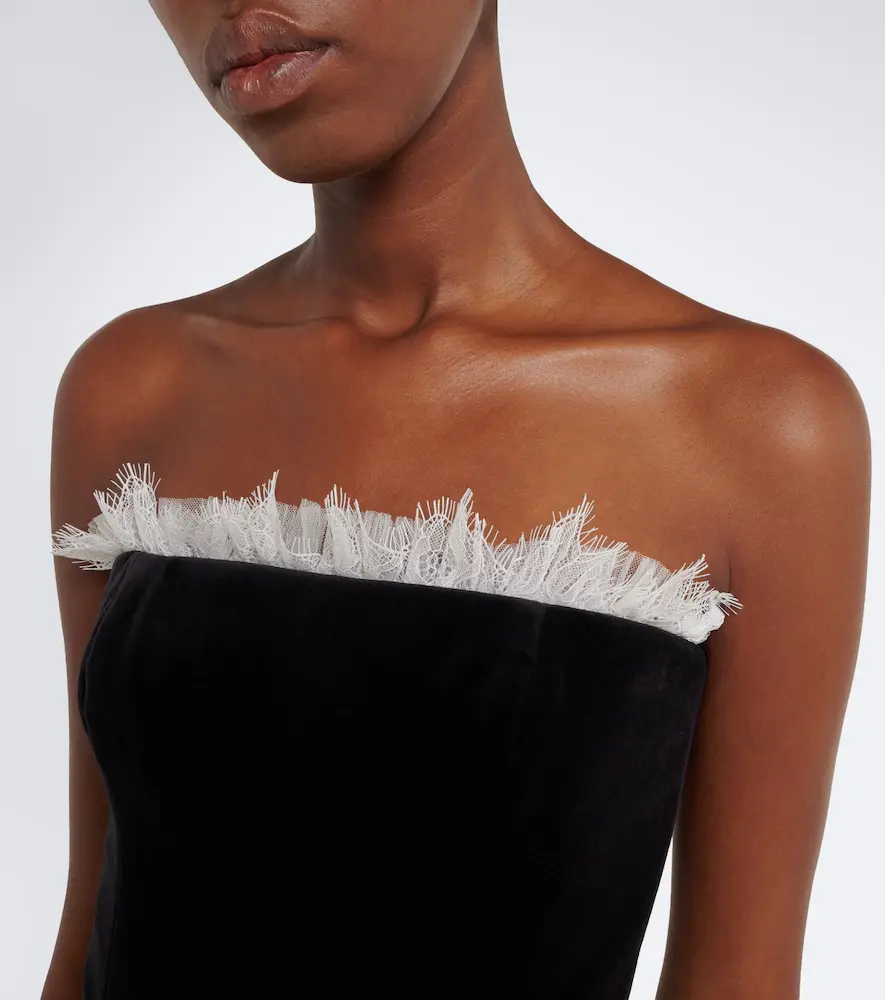 Costarellos Isabetta lace-trimmed velvet midi dress | Thumbnail 3 Costarellos Isabetta lace-trimmed velvet midi dress | Thumbnail 3