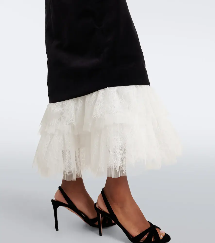 Costarellos Isabetta lace-trimmed velvet midi dress | Thumbnail 4 Costarellos Isabetta lace-trimmed velvet midi dress | Thumbnail 4