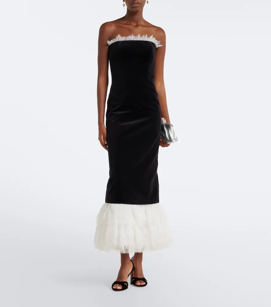 Costarellos Isabetta lace-trimmed velvet midi dress | Thumbnail 5 Costarellos Isabetta lace-trimmed velvet midi dress | Thumbnail 5
