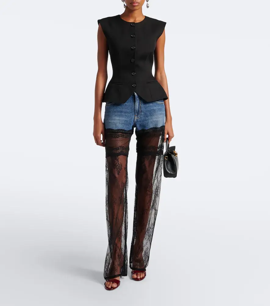 BLUMARINE Lace-trimmed wide-leg jeans | Thumbnail 2