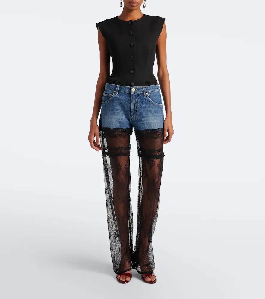 BLUMARINE Lace-trimmed wide-leg jeans | Thumbnail 3