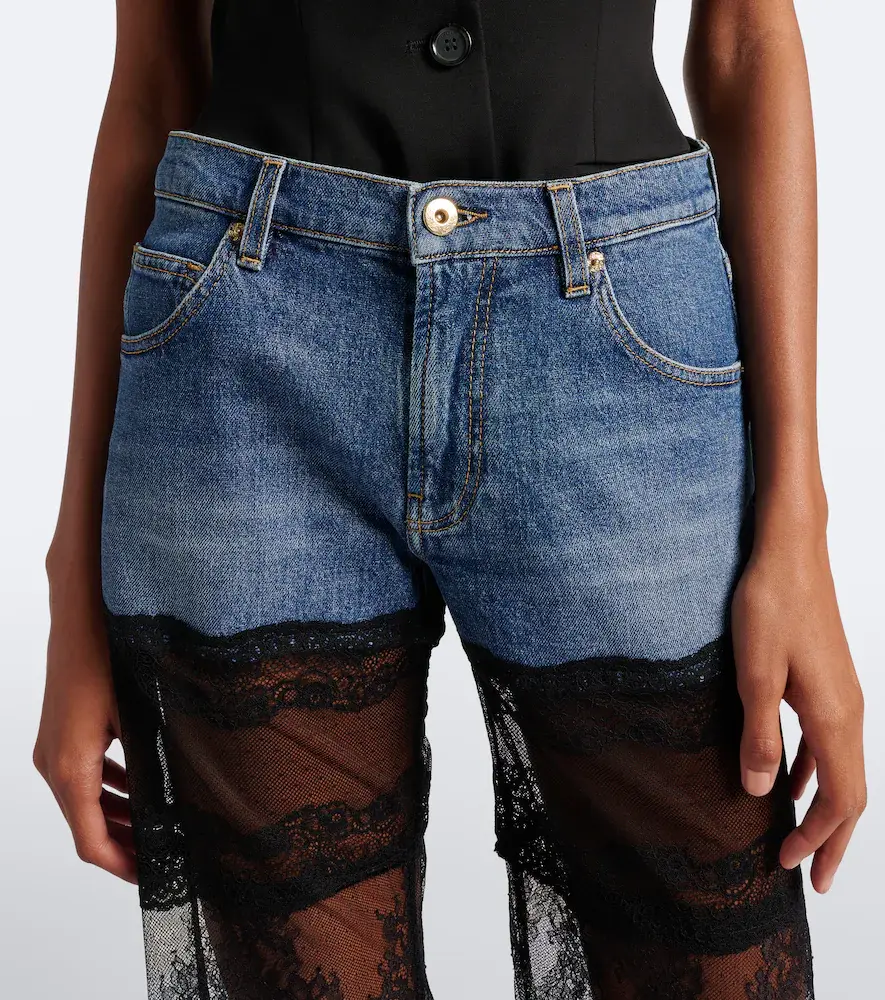 BLUMARINE Lace-trimmed wide-leg jeans | Thumbnail 6
