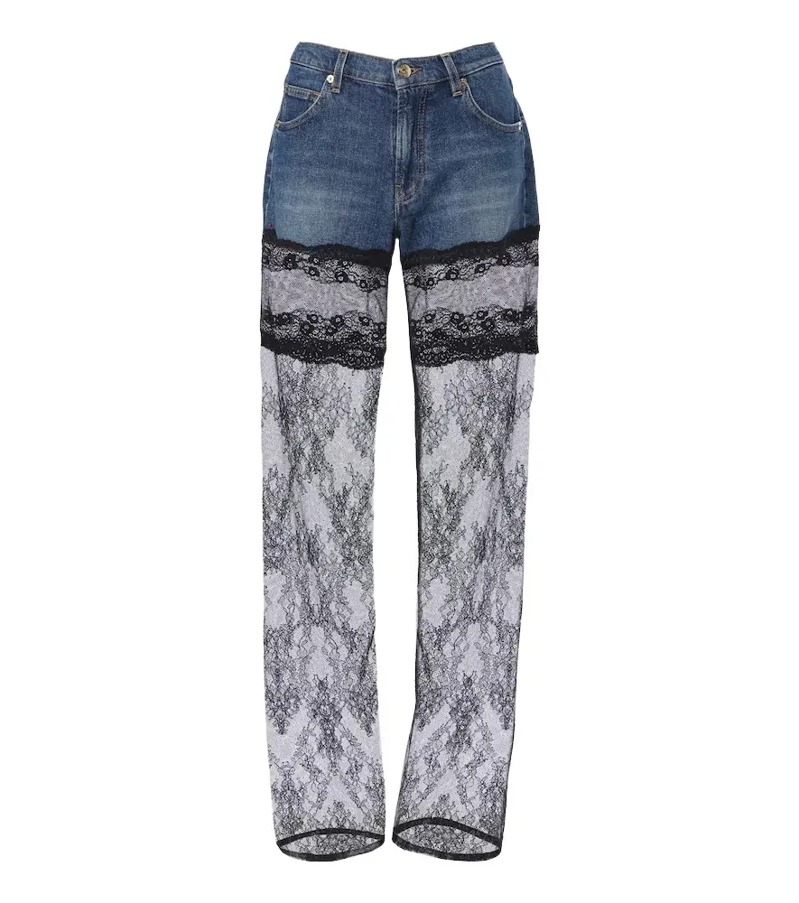 Lace-trimmed wide-leg jeans Lace-trimmed wide-leg jeans