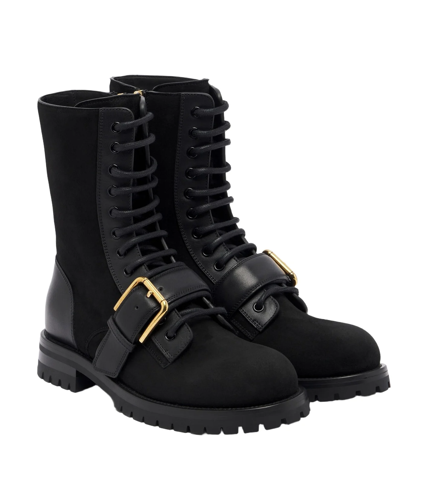 Suede leather-trimmed lace-up boots