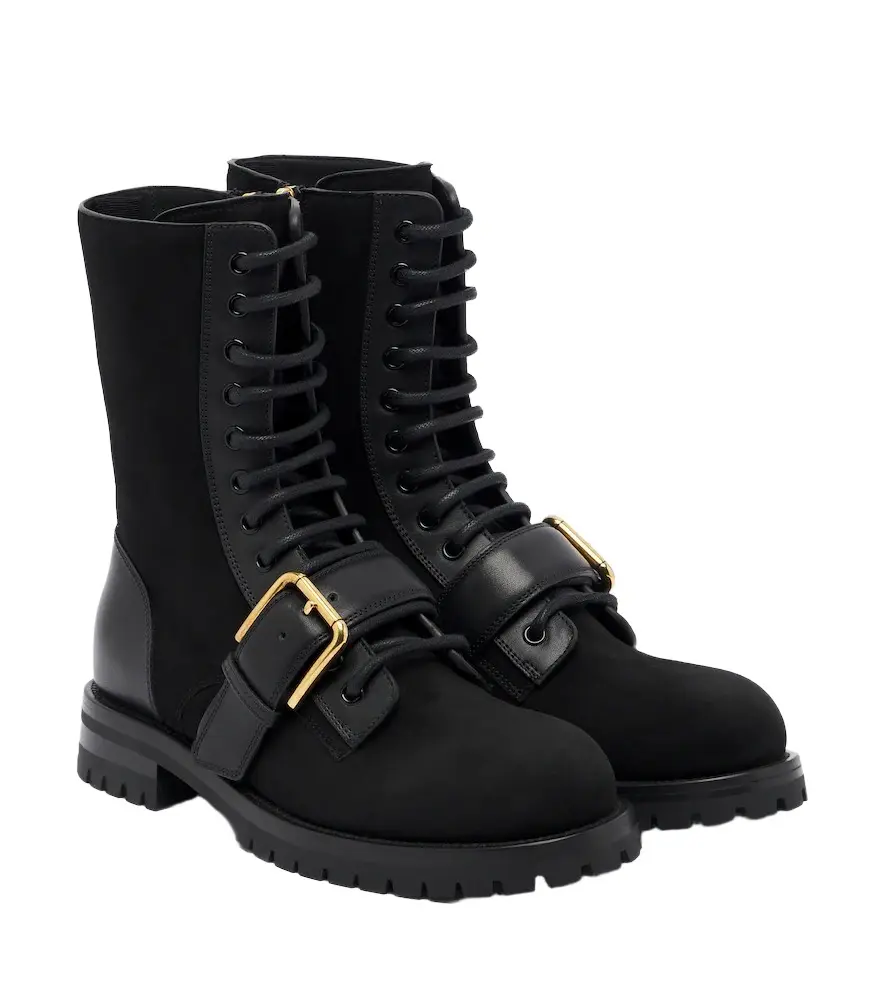 Suede leather-trimmed lace-up boots Suede leather-trimmed lace-up boots