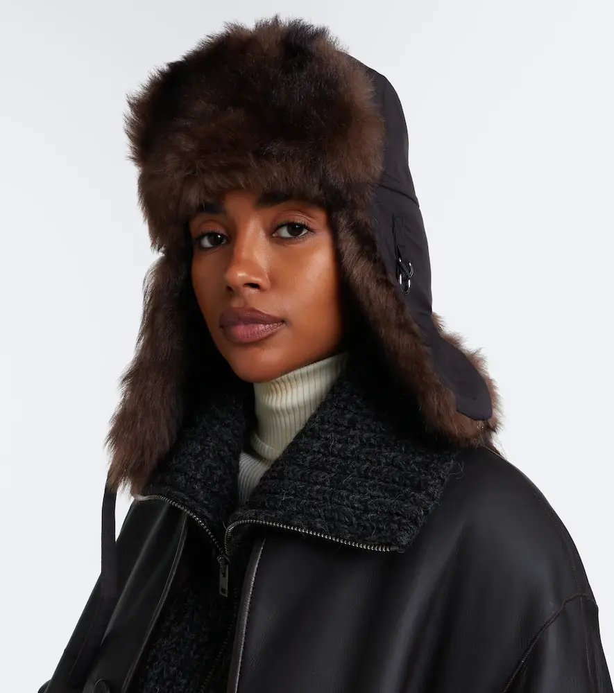 Lemaire Shearling-trimmed cotton-blend aviator hat | Thumbnail 4