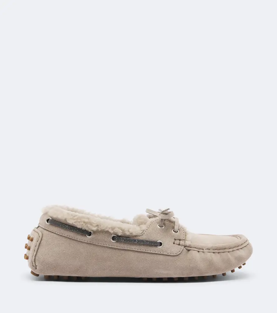 Brunello Cucinelli Monili shearling-lined suede boat shoes | Thumbnail 2