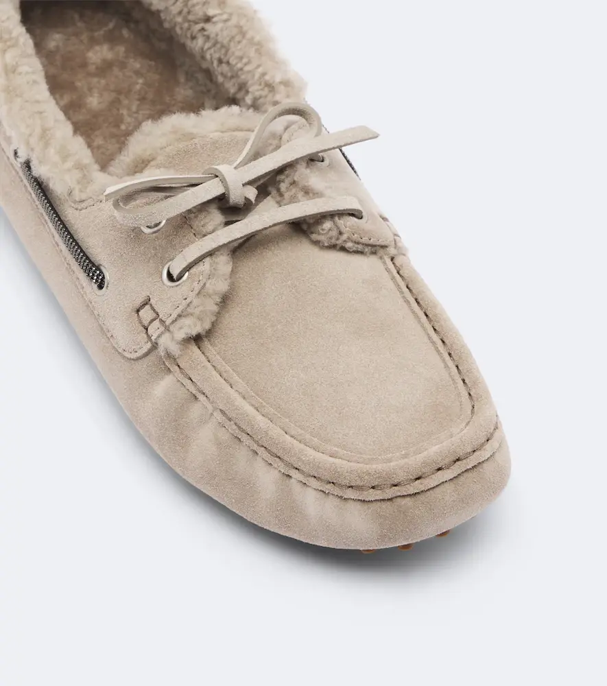 Brunello Cucinelli Monili shearling-lined suede boat shoes | Thumbnail 3