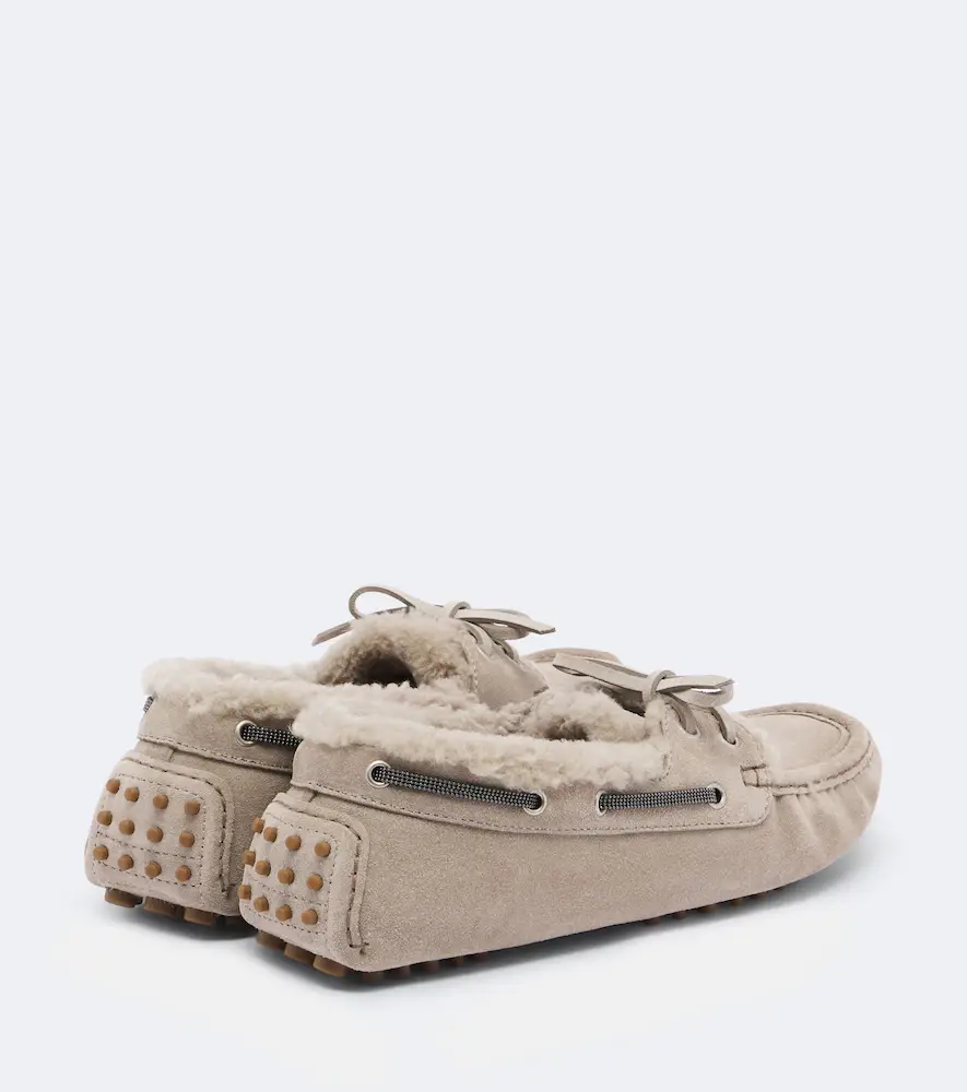 Brunello Cucinelli Monili shearling-lined suede boat shoes | Thumbnail 4