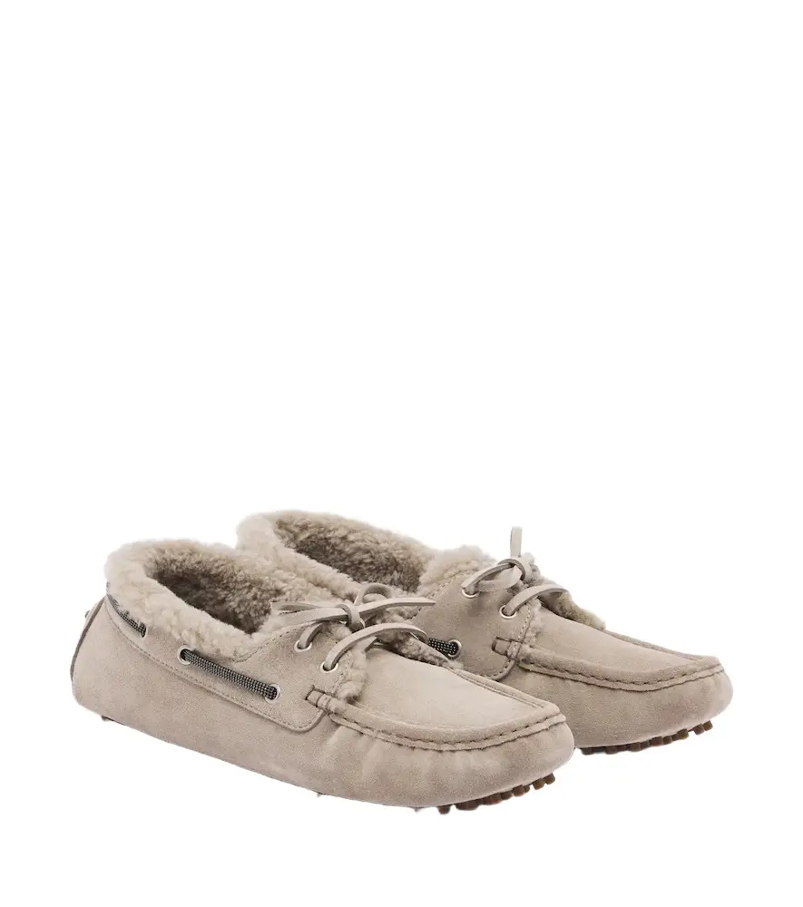 Monili shearling-lined suede boat shoes