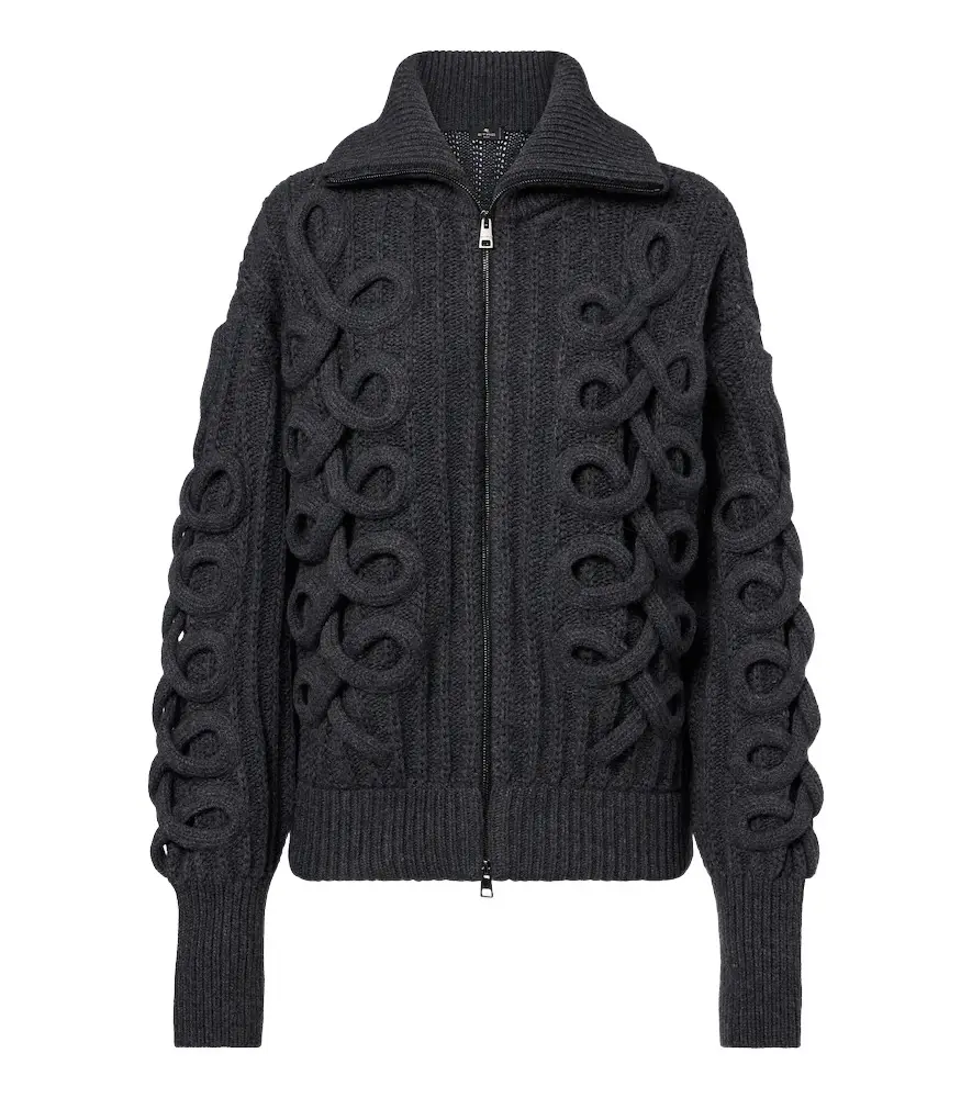 Etro Ribbed-knit wool-blend zip-up cardigan