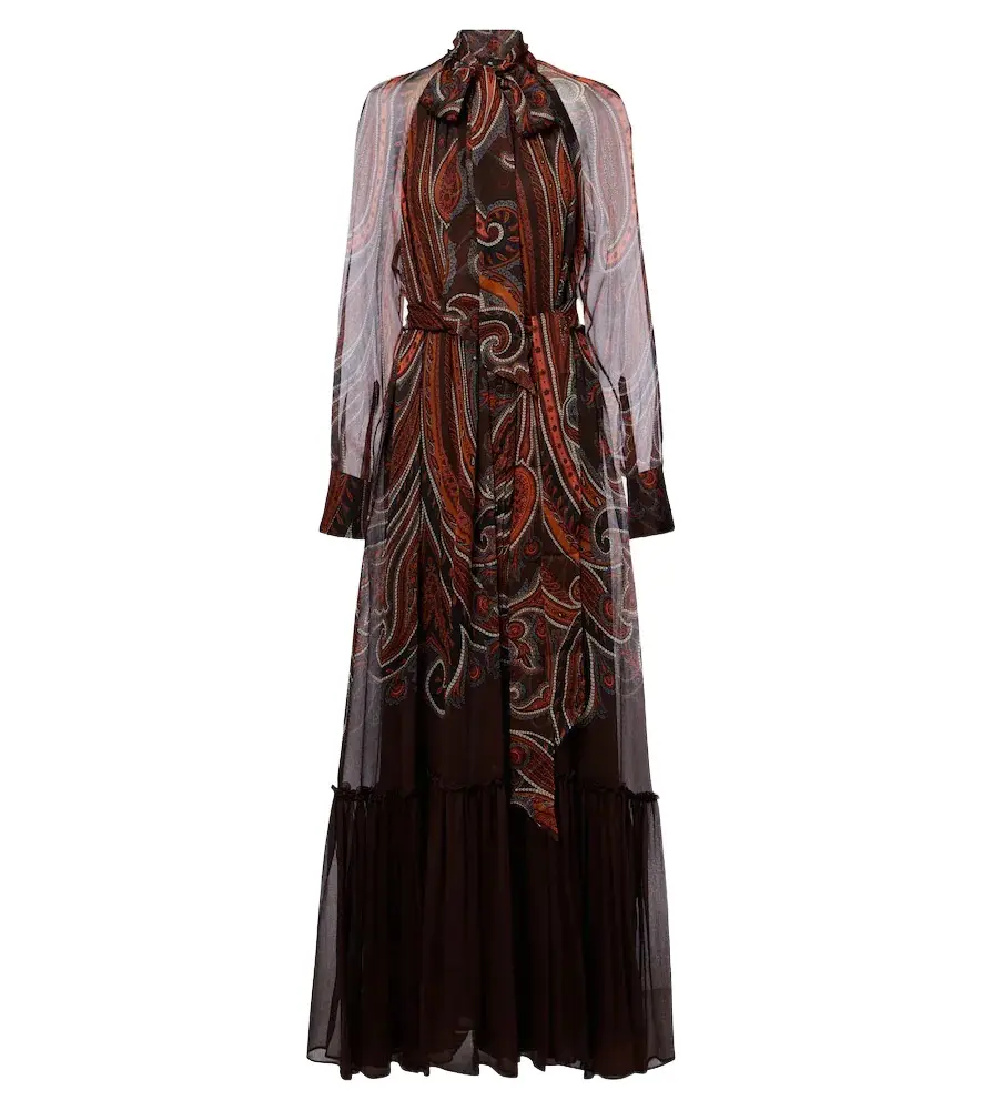 Etro Paisley tie-neck silk maxi dress