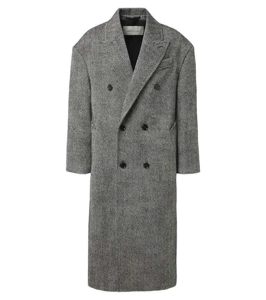 AMI PARIS Herringbone double-breasted wool coat