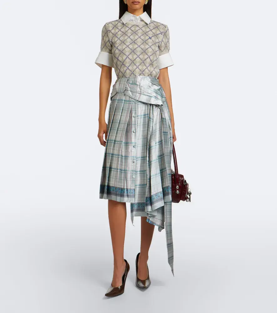 Acne Studios Bow-detail checked silk satin midi skirt | Thumbnail 3 Acne Studios Bow-detail checked silk satin midi skirt | Thumbnail 3