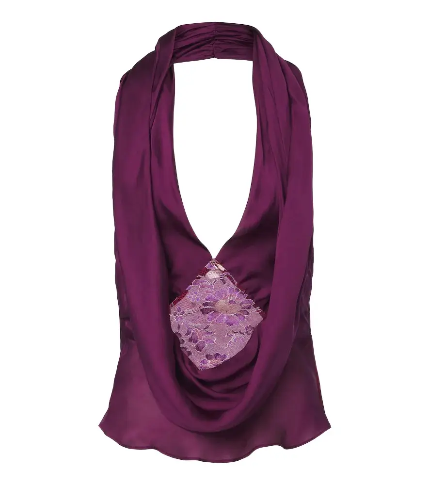 Cesura lace-trimmed halterneck silk top Cesura lace-trimmed halterneck silk top