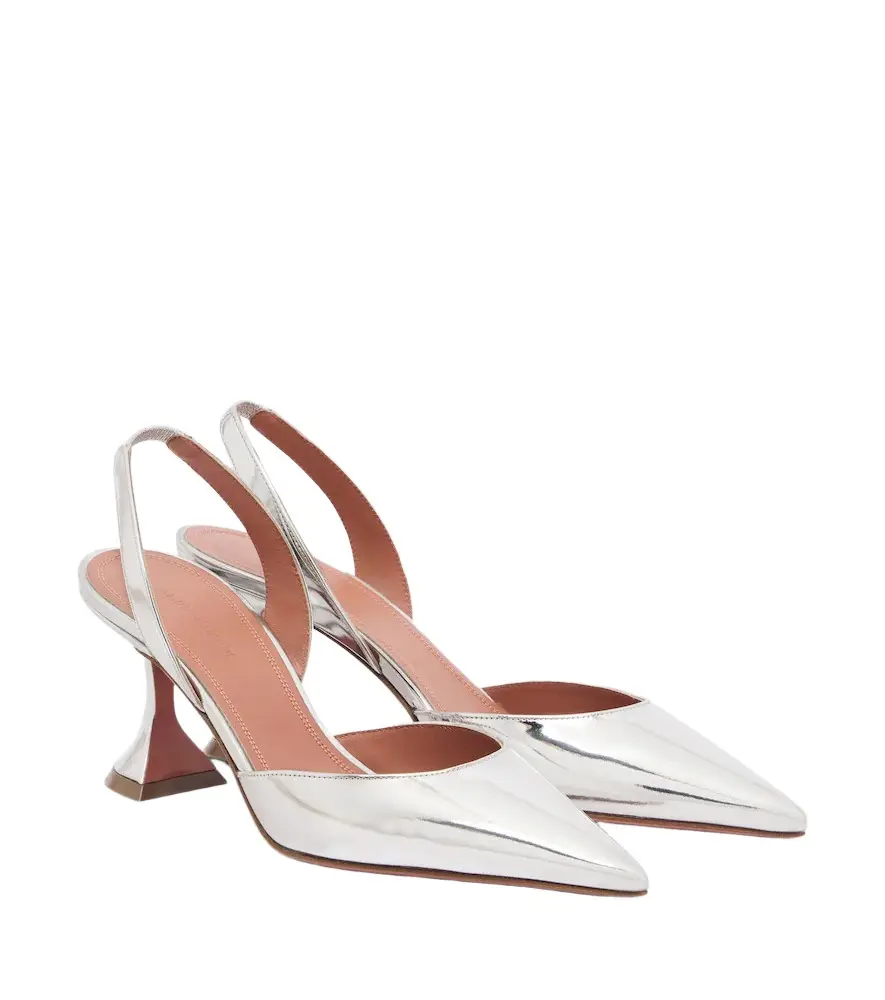 Amina Muaddi Holli mirrored leather slingback pumps