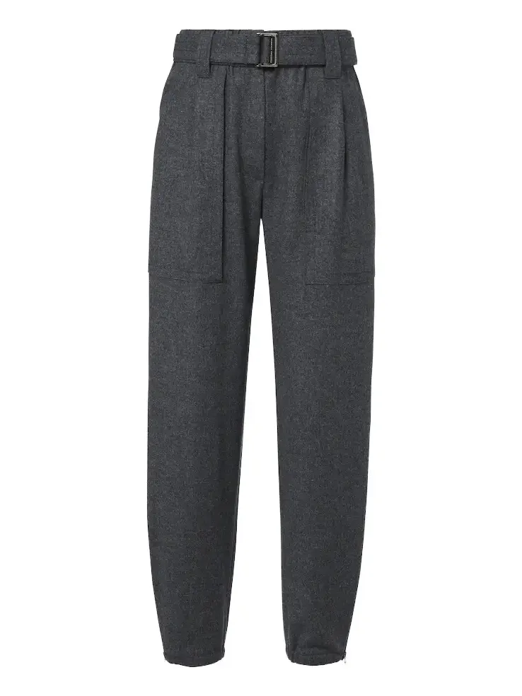 Belted wool and cashmere tapered pants
