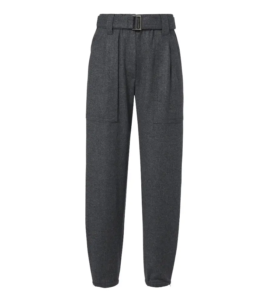Belted wool and cashmere tapered pants