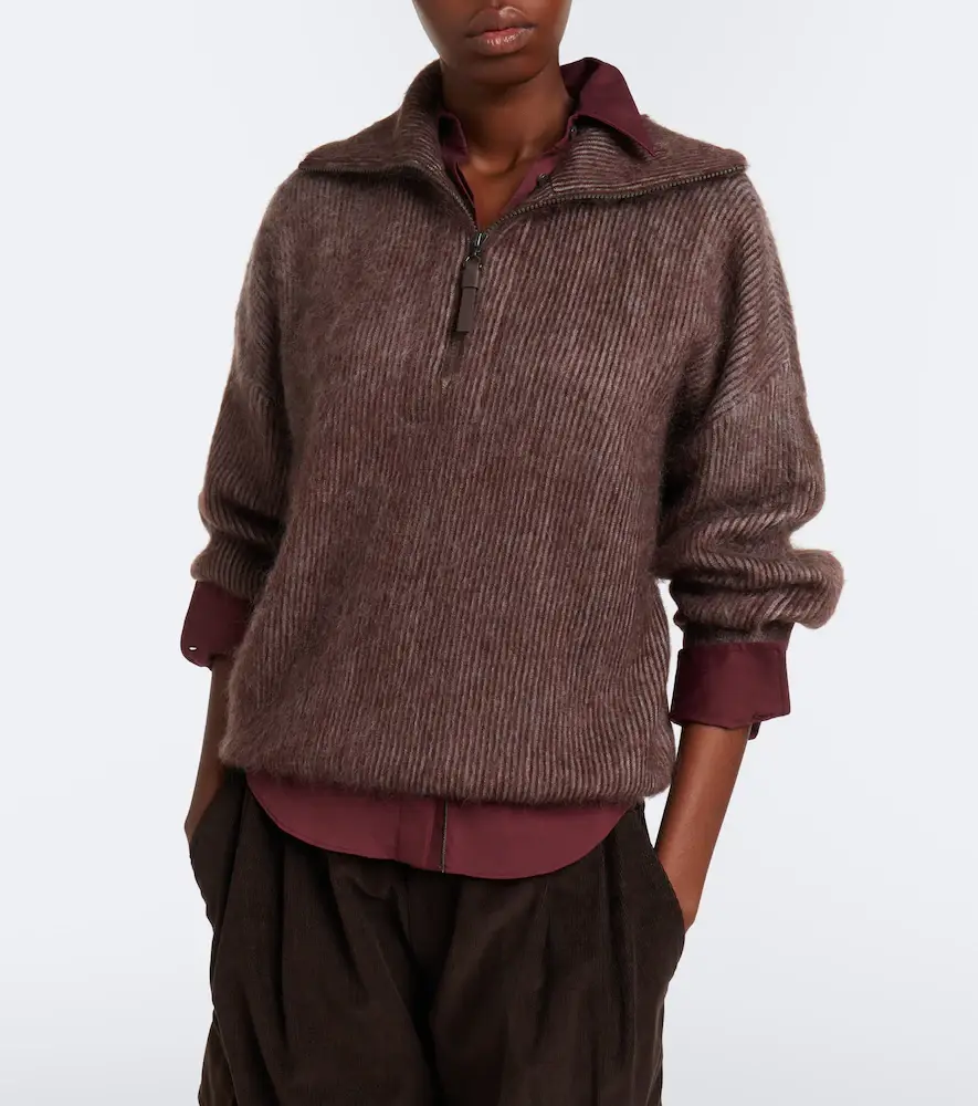 Brunello Cucinelli Mohair and wool-blend half-zip sweater | Thumbnail 4 Brunello Cucinelli Mohair and wool-blend half-zip sweater | Thumbnail 4