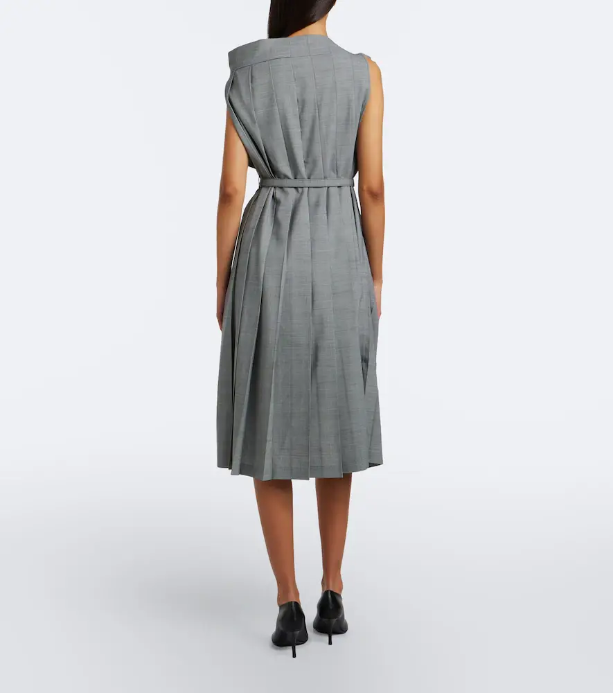 Junya Watanabe Houndstooth pleated asymmetric midi dress | Thumbnail 6