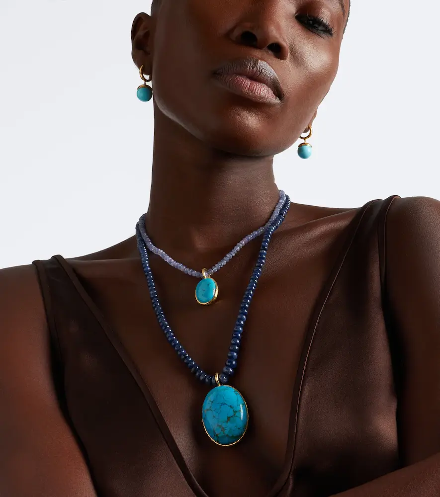 Octavia Elizabeth Jumbo Hidden Gem 18kt gold necklace with sapphires and turquoise | Thumbnail 4 Octavia Elizabeth Jumbo Hidden Gem 18kt gold necklace with sapphires and turquoise | Thumbnail 4