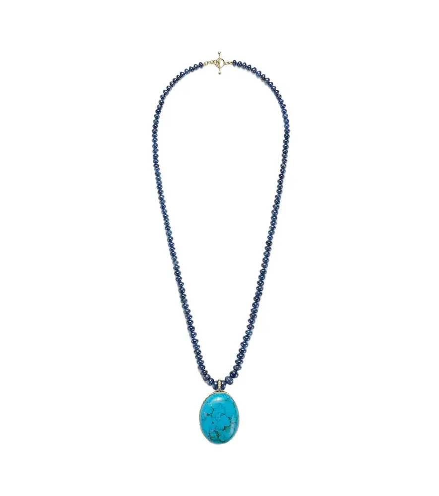 Octavia Elizabeth Jumbo Hidden Gem 18kt gold necklace with sapphires and turquoise