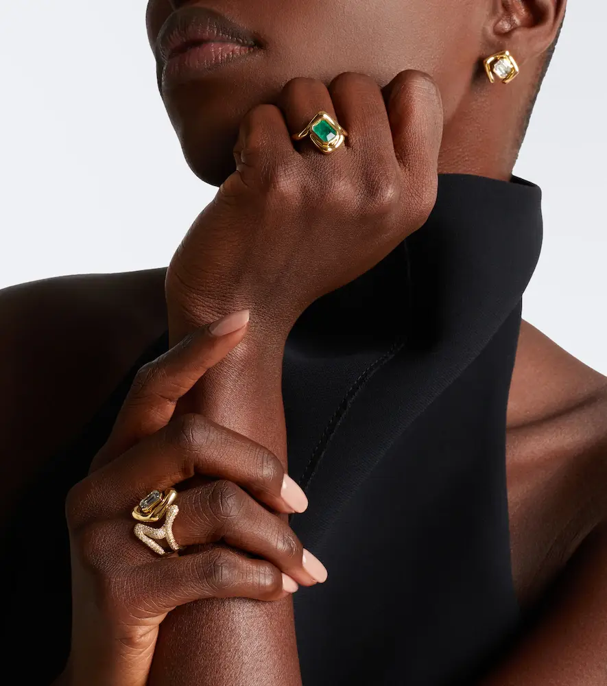 SHAY JEWELRY Zar 18kt gold pinky ring with emerald and diamond | Thumbnail 3 SHAY JEWELRY Zar 18kt gold pinky ring with emerald and diamond | Thumbnail 3