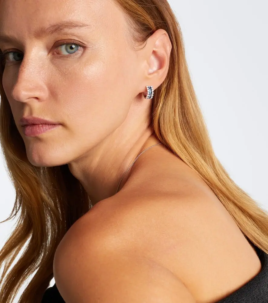 Bucherer Fine Jewellery Baguette Love 18kt white gold hoop earrings with sapphires and diamonds | Thumbnail 3