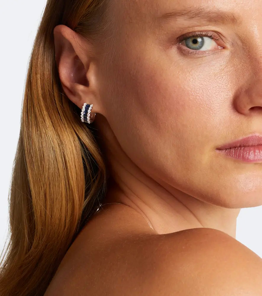 Bucherer Fine Jewellery Baguette Love 18kt white gold hoop earrings with sapphires and diamonds | Thumbnail 4
