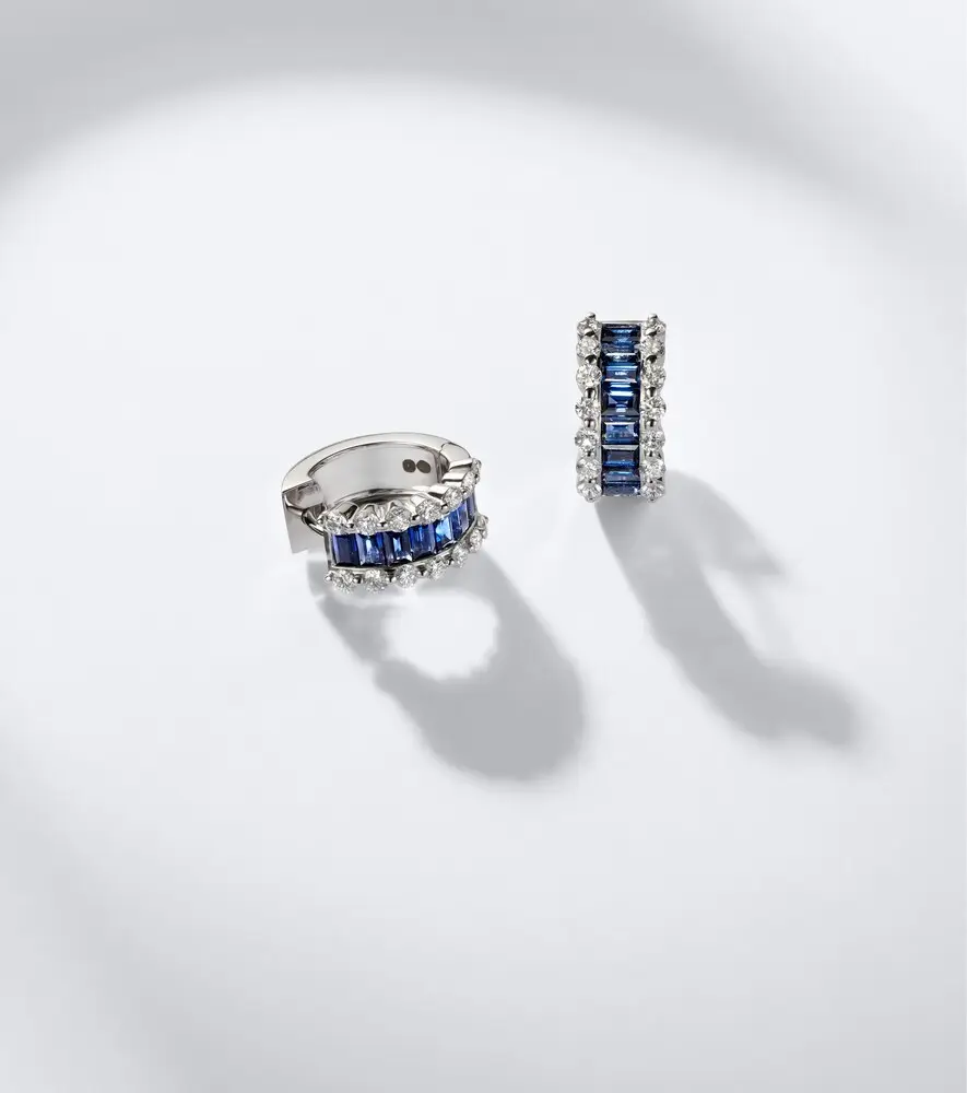 Bucherer Fine Jewellery Baguette Love 18kt white gold hoop earrings with sapphires and diamonds | Thumbnail 5