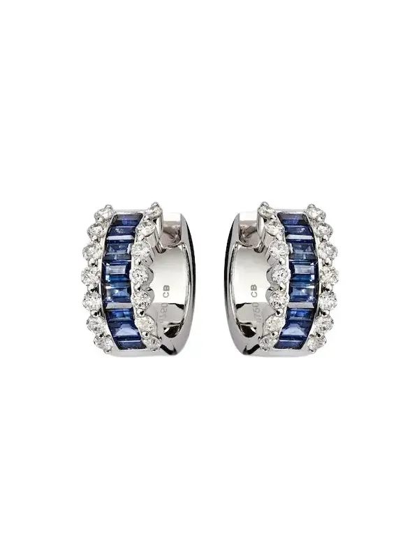 Bucherer Fine Jewellery Baguette Love 18kt white gold hoop earrings with sapphires and diamonds