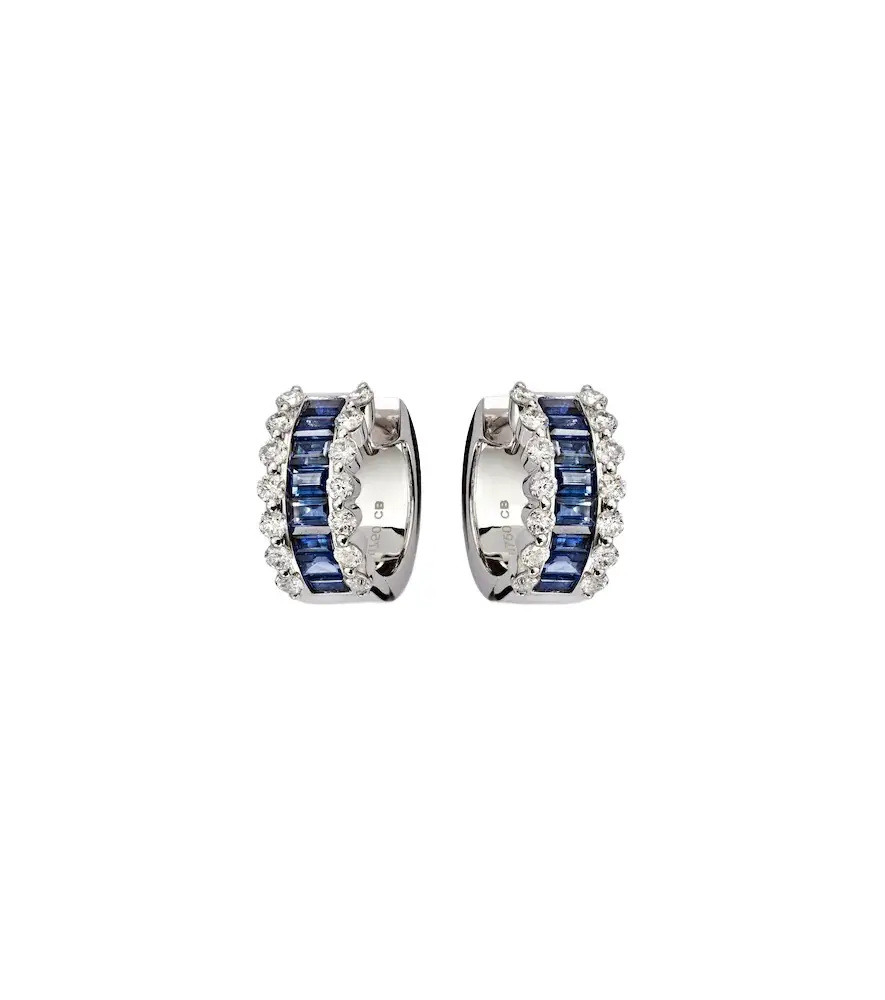 Baguette Love 18kt white gold hoop earrings with sapphires and diamonds